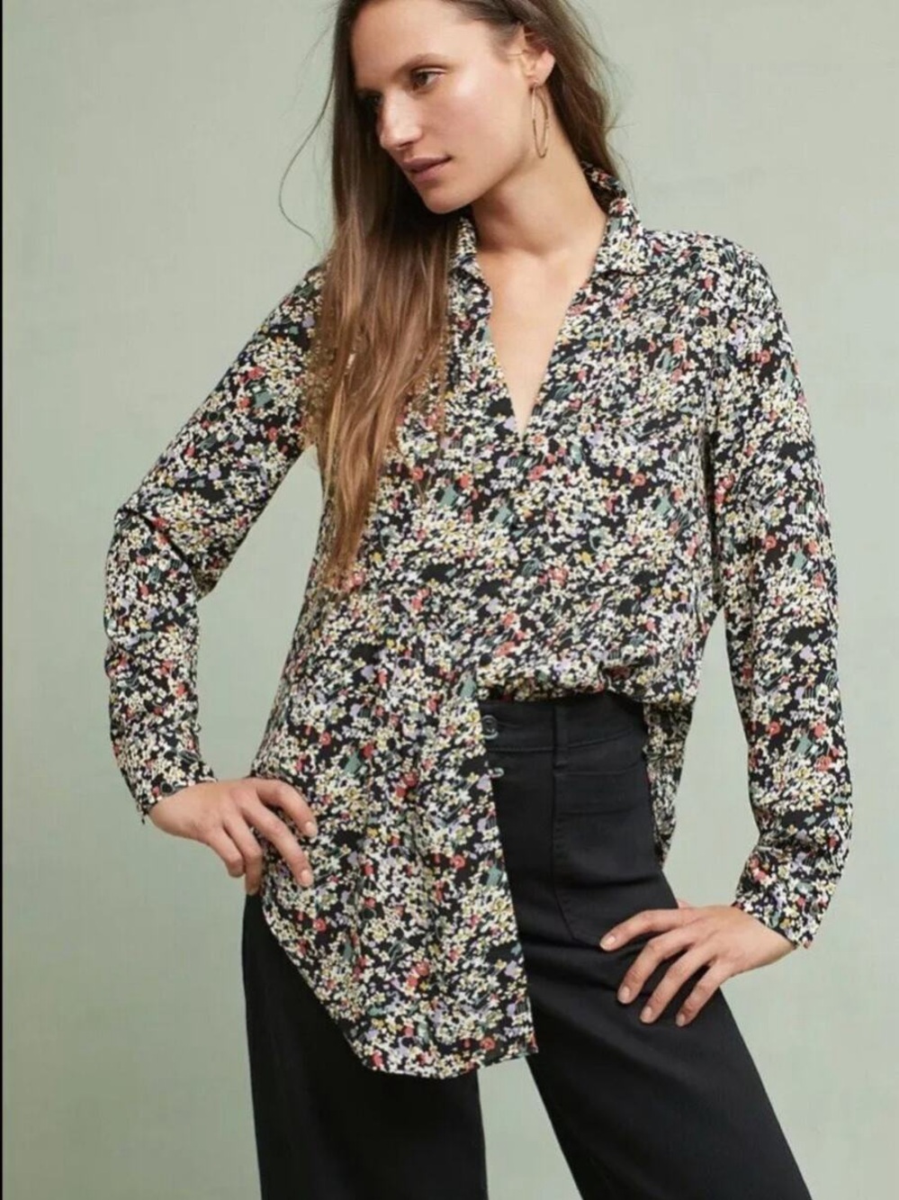 Maeve Floral Long-Sleeve Blouse - Black Multi